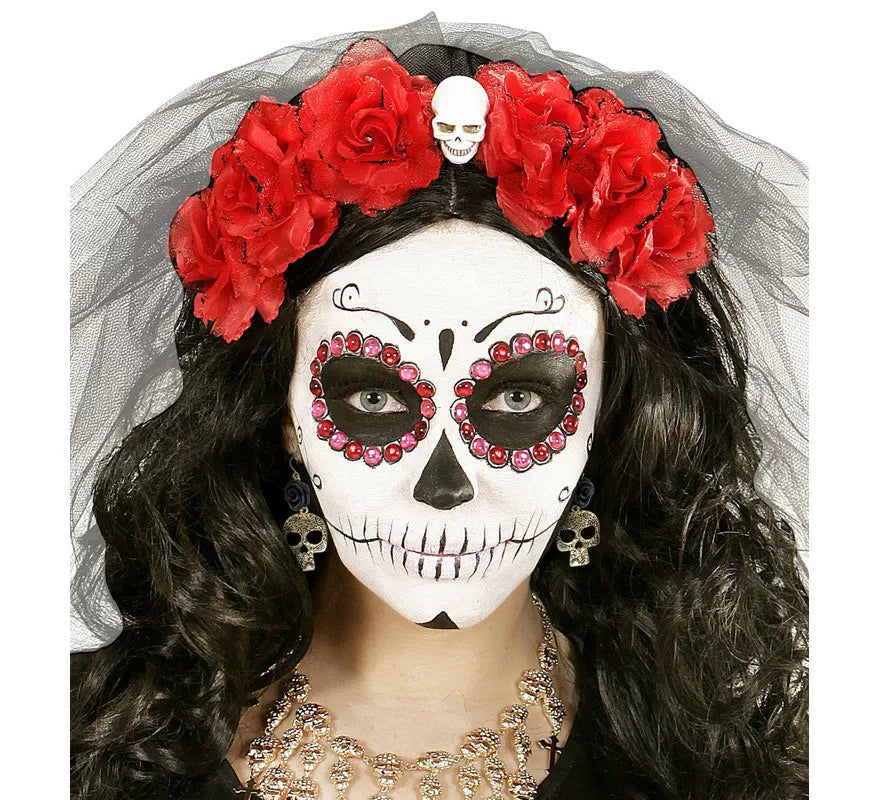 Translation missing: pt-PT.Pendientes de Calavera Dorada con Rosa Negra