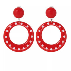 Brincos pequenos Sevillana vermelhos com bolinhas brancas, 6 cm