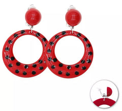 Brincos pequenos Sevillana vermelhos com bolinhas pretas, 6 cm