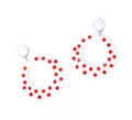 Pendientes Oval blanco mediano con topos rojos