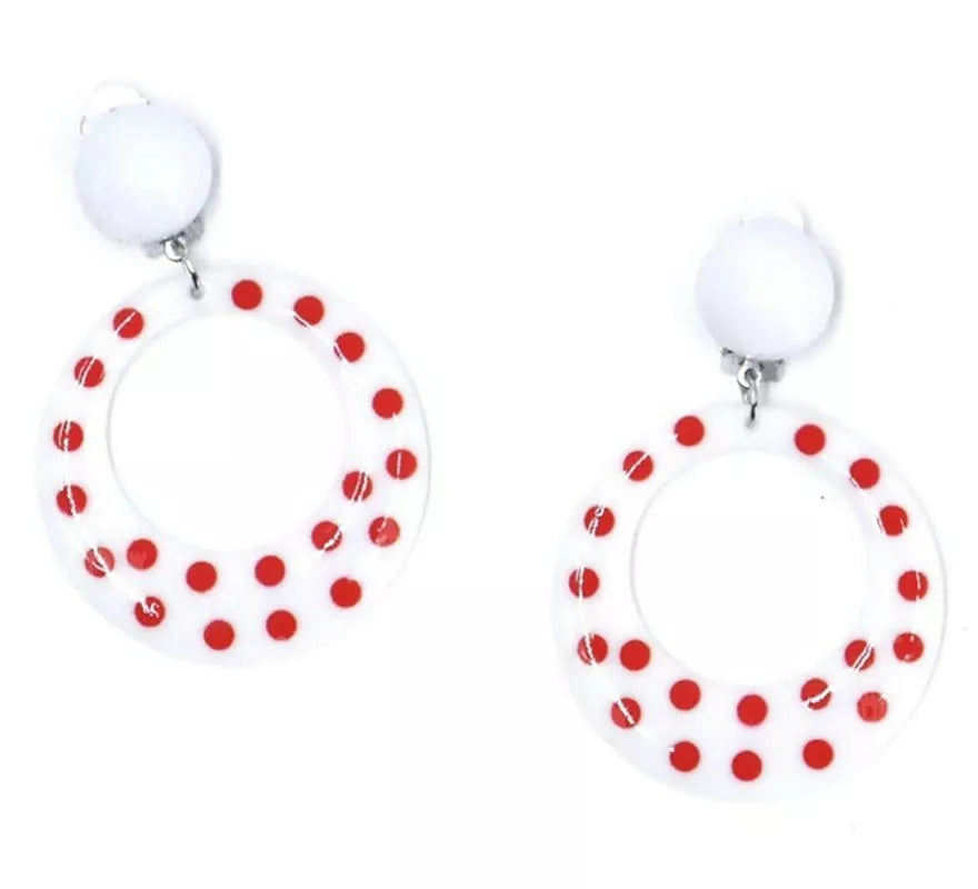 Translation missing: pt-PT.Pendientes Sevillana Aro blancos con lunares rojos de 6 cm