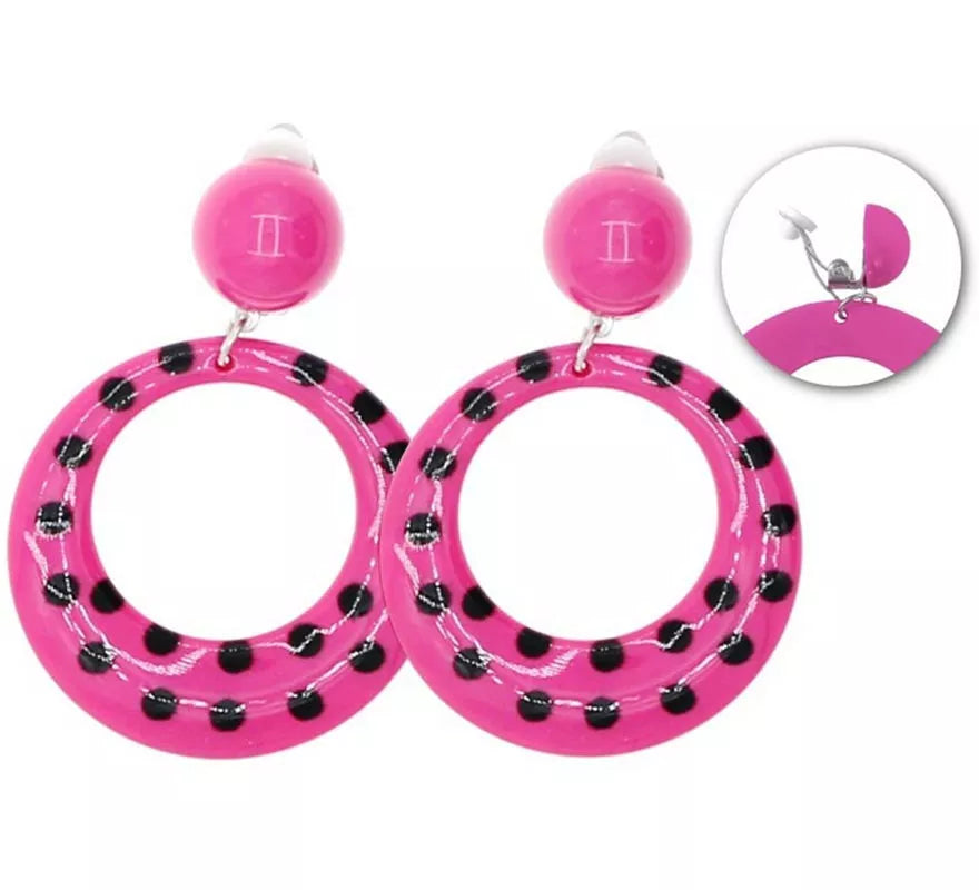 Translation missing: pt-PT.Pendientes Sevillana Aro fucsias con lunares negros de 6 cm