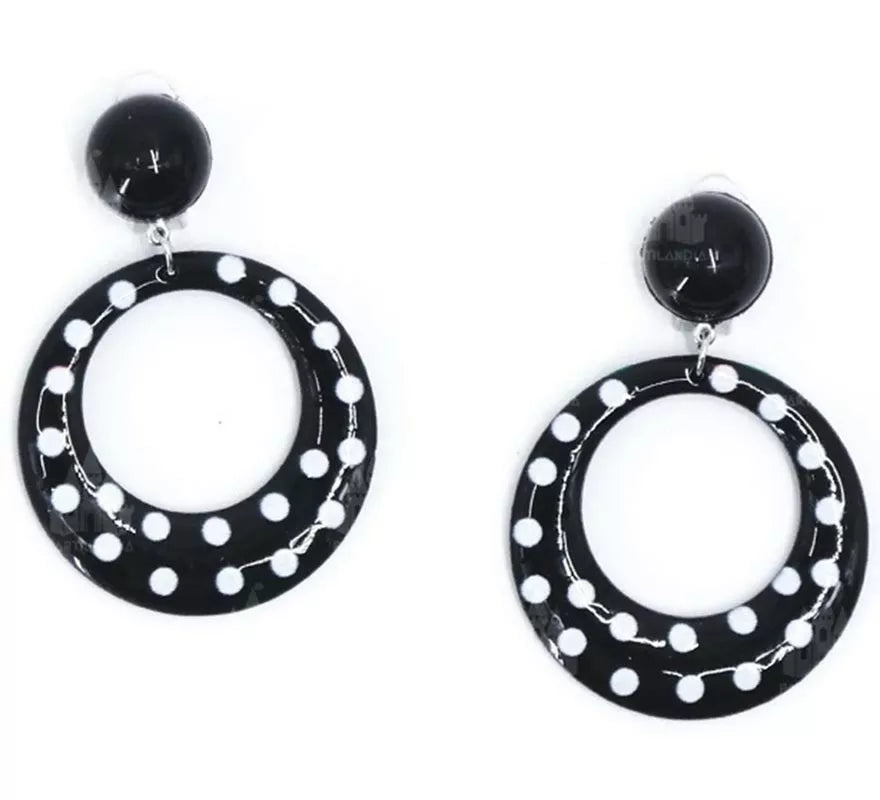 Translation missing: pt-PT.Pendientes Sevillana Aro negros con lunares blancos de 6 cm