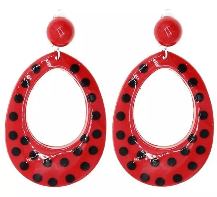 Translation missing: pt-PT.Pendientes Sevillana rojos con lunares negros de 6 cm