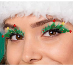 Cílios Verdes com Estrelas de Natal