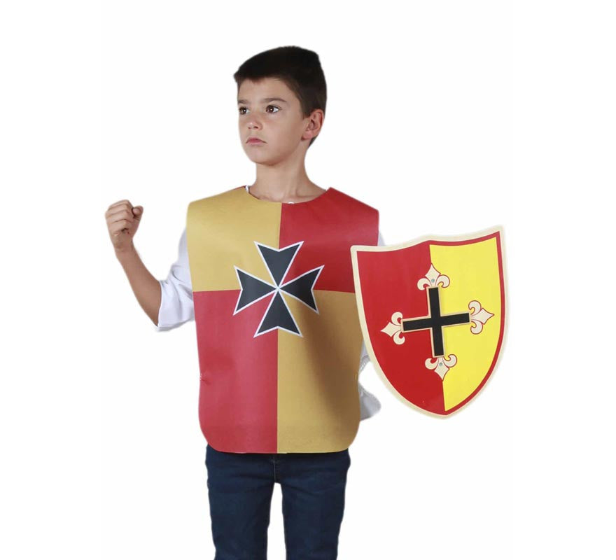 Translation missing: pt-PT.Peto Medieval Cruz rojo y amarillo para niño y adolescente