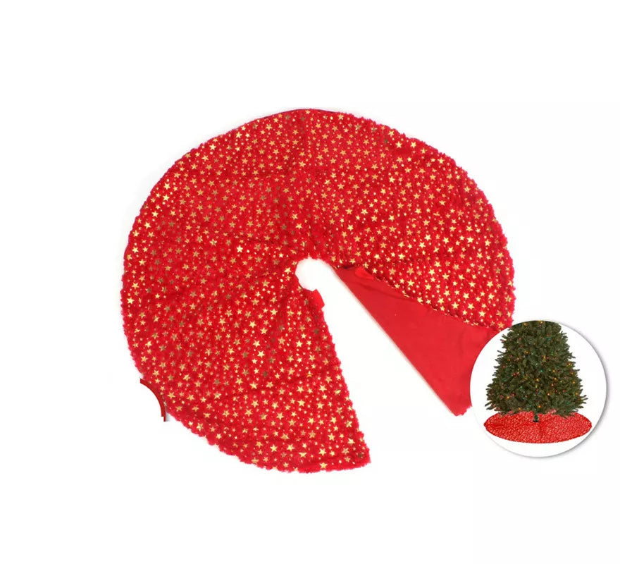 Translation missing: pt-PT.Pie de Árbol de Navidad Rojo con Estrellas Doradas de 90 cm