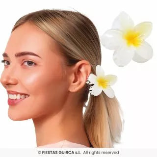 Translation missing: pt-PT.Pinza Flor para Pelo de 8 cm blanca y centro en varios colores