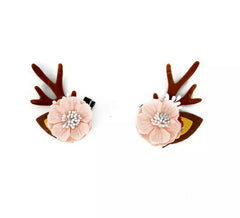 Grampos de cabelo de rena com flor rosa
