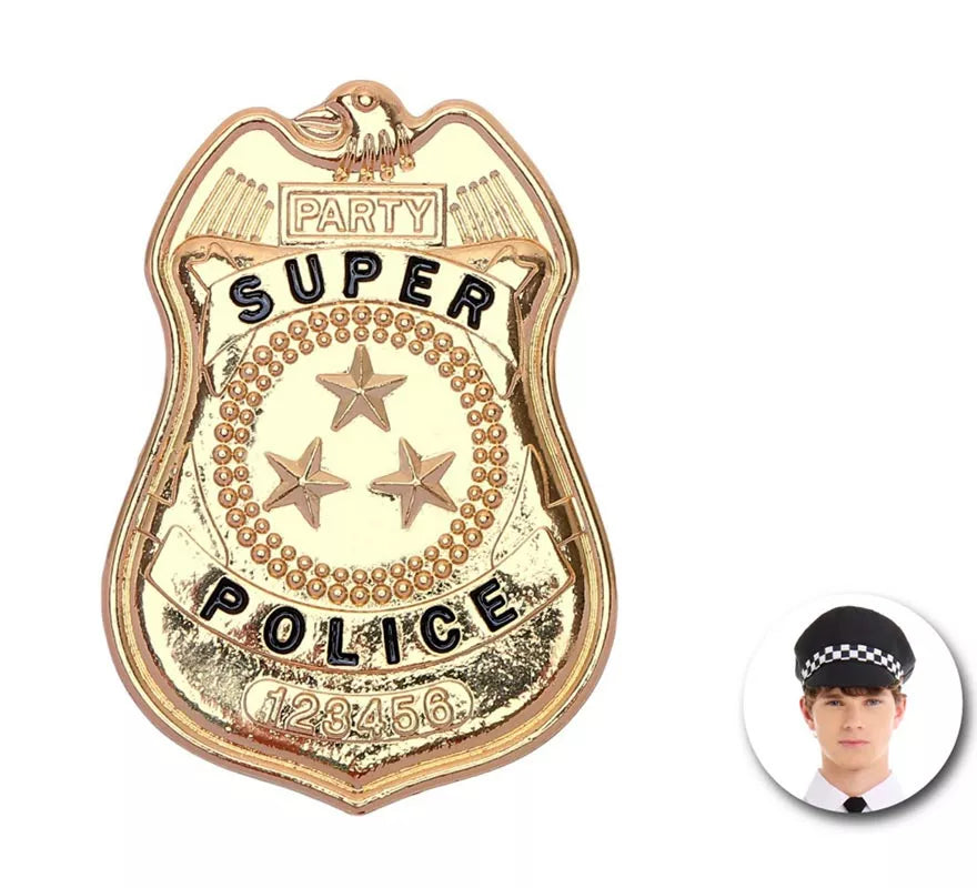 Translation missing: pt-PT.Placa de Policía Súper Police de metal dorada