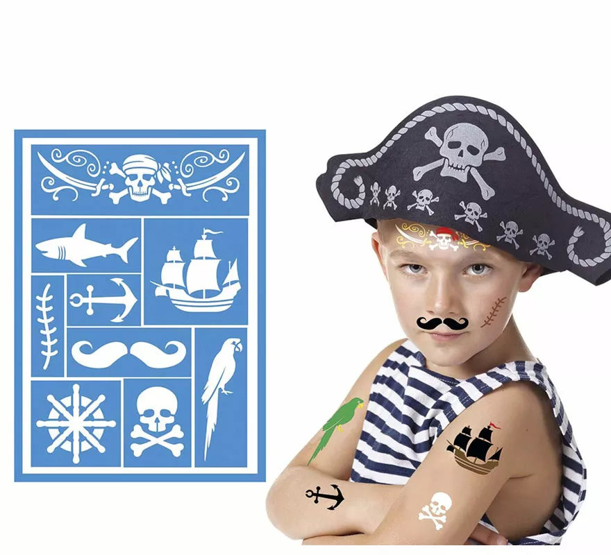 Translation missing: pt-PT.Plantilla de Maquillaje Pirata Infantil Azul de 14x20 cm