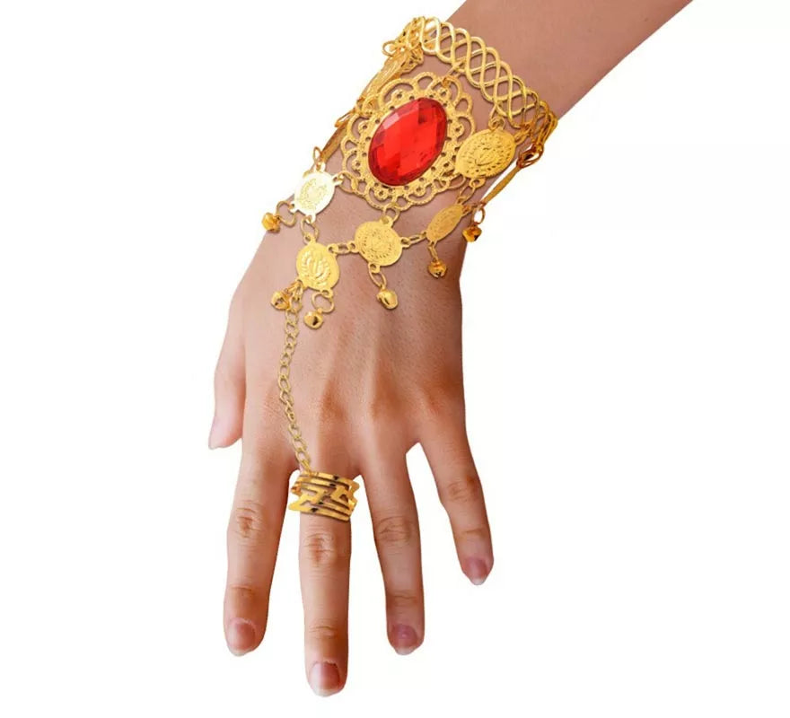 Translation missing: pt-PT.Pulsera Árabe Piedra roja con anillo
