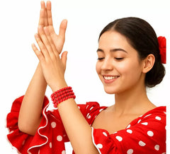 Pulseira vermelha de 4 fileiras para sevilhanas ou dançarinas de flamenco.