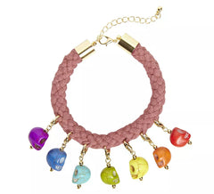 Pulseira de corda com 7 caveiras coloridas