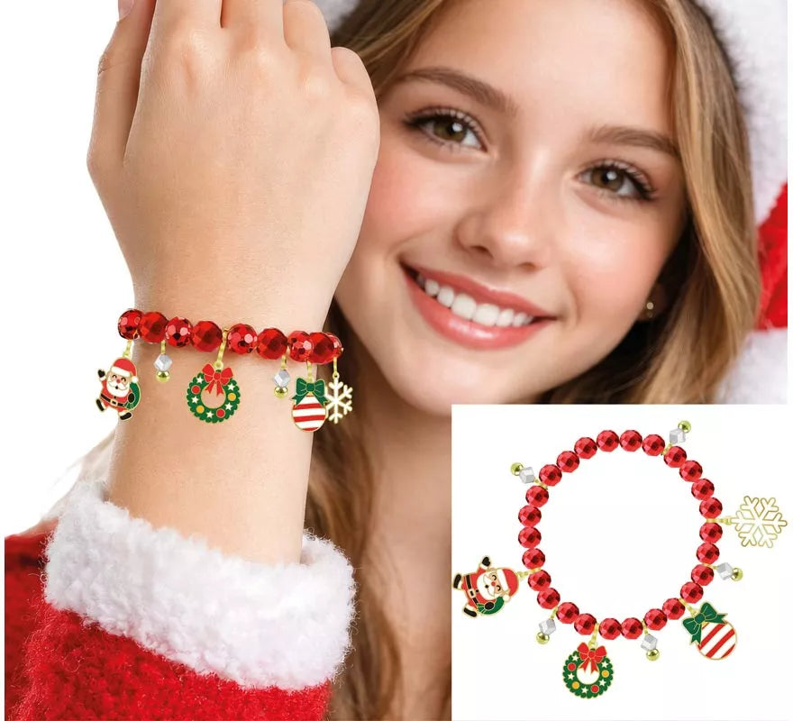 Translation missing: pt-PT.Pulsera roja con Colgantes de Reno y Árbol de Navidad