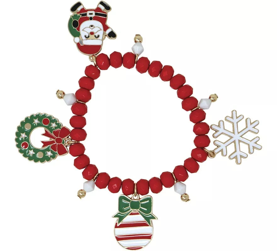 Pulsera roja con Colgantes de Reno y Árbol de Navidad