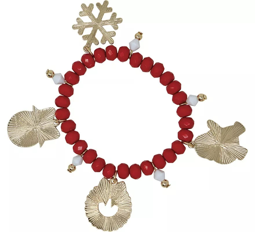 Pulsera roja con Colgantes de Reno y Árbol de Navidad