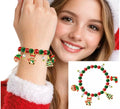 Pulsera roja y verde con Colgantes de Elfo y Muñeco de Nieve
