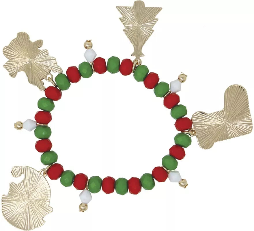 Pulsera roja y verde con Colgantes de Elfo y Muñeco de Nieve