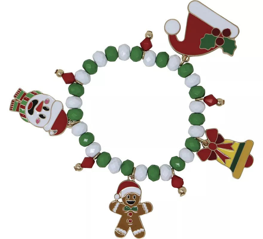 Translation missing: pt-PT.Pulsera roja y verde con Colgantes de Muñeco de Jengibre