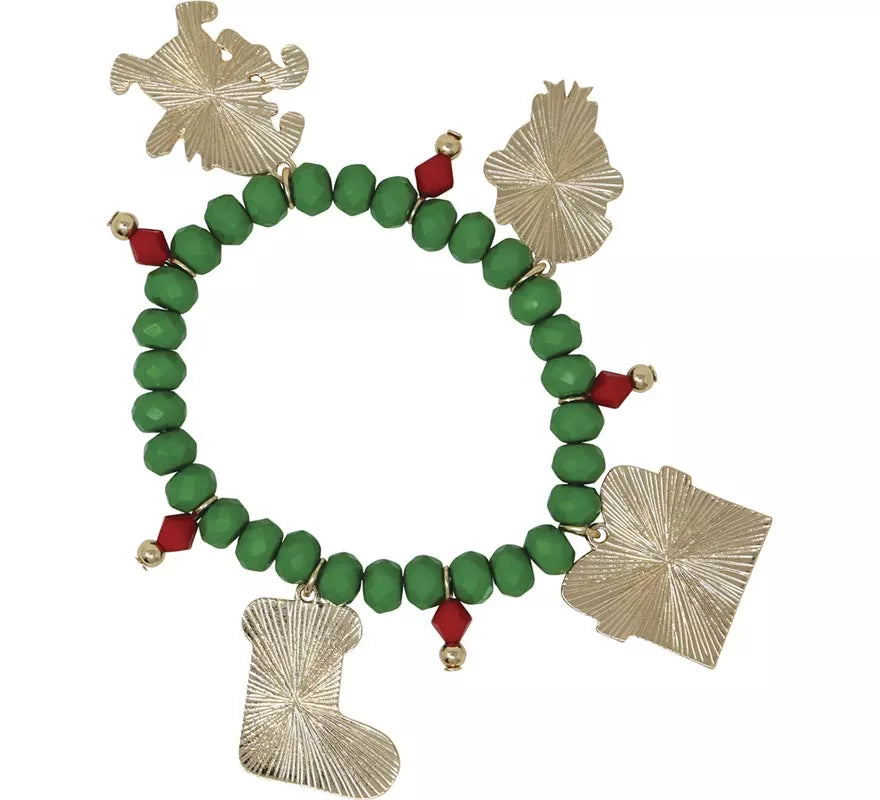 Translation missing: pt-PT.Pulsera verde con Colgantes de Papá Noel y Campana