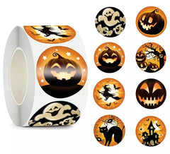 Rolo de 200 adesivos laranja de Halloween