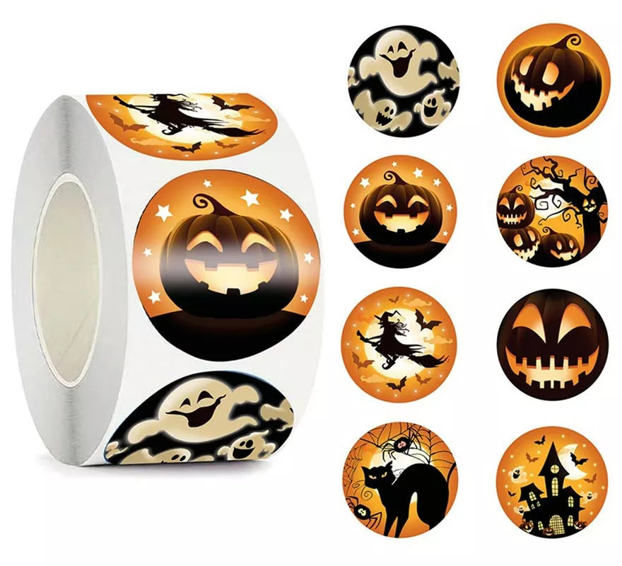 Translation missing: pt-PT.Rollo de 200 Pegatinas Halloween anaranjadas