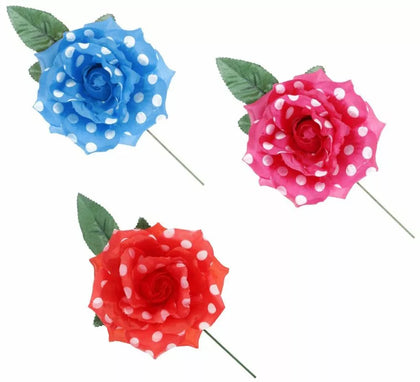 Rosa Sevillana con Lunares Blancos y Varilla 15 cm en varios colores
