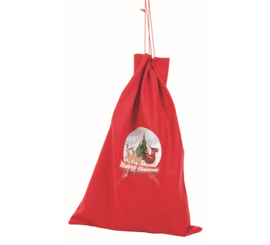 Translation missing: pt-PT.Saco de Papa Noel rojo con adorno de Santa Claus de 70x50 cm