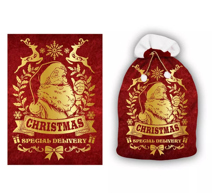 Translation missing: pt-PT.Saco rojo y dorado de Papá Noel de 60x95 cm
