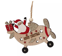 Aviador de Papai Noel de Madeira Suspenso de 12 cms