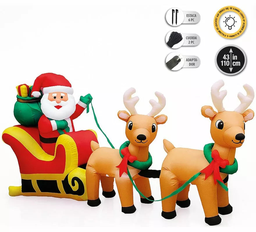 Translation missing: pt-PT.Santa Claus con Trineo de Renos Hinchable con LED de 110 cm