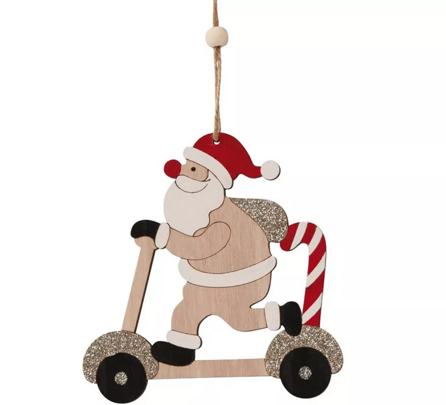 Translation missing: pt-PT.Santa en Patinete de Madera Colgante de 12,5 cms
