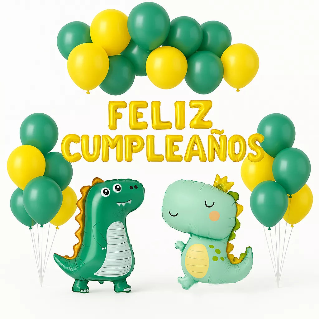 Translation missing: pt-PT.Set 26 pc Globos Dinosaurios con Guirnalda de Feliz Cumpleaños