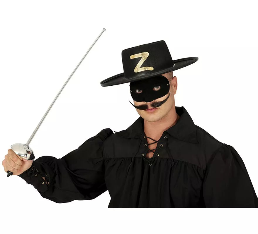 Translation missing: pt-PT.Set antifaz y florete de 65 cm. plateado de héroe enmascarado