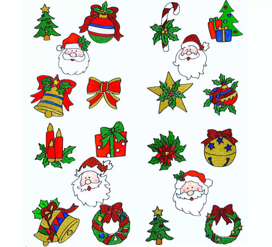 Set de 5 Pegatinas Ventana Navidad con Cara Papá Noel Surtidas en 4 Modelos de 13 cm