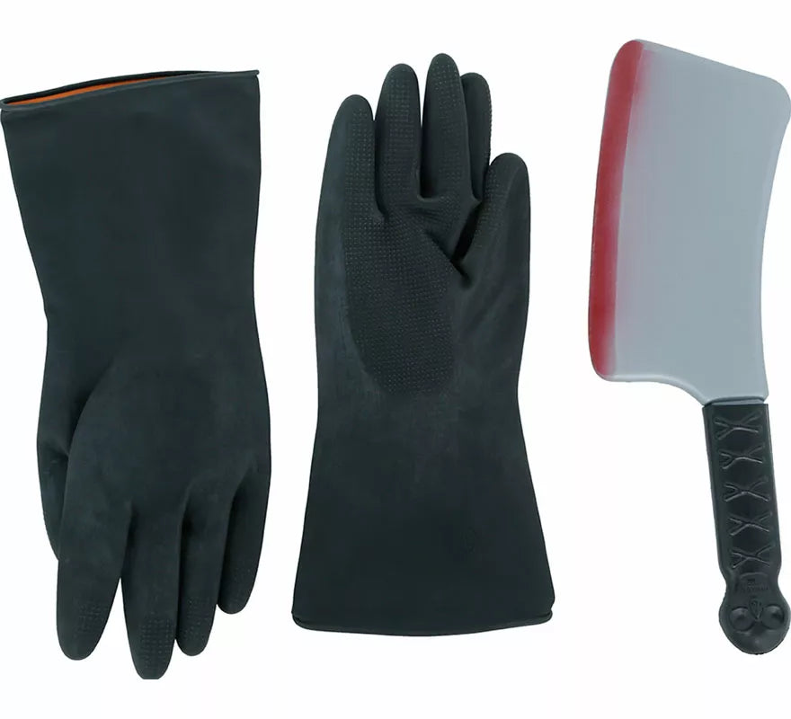 Set de Carnicero: Delantal, cuchillo y guantes