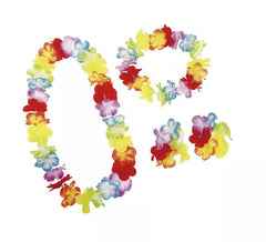 Conjunto havaiano: coroa, colar e pulseiras