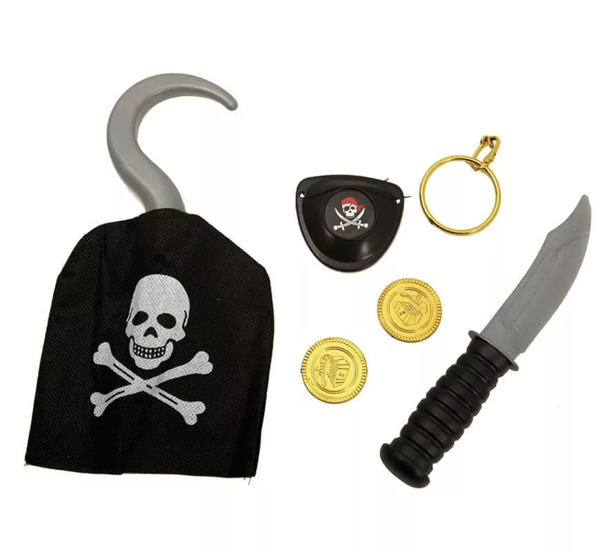 Translation missing: pt-PT.Set de Pirata: Garfio, cuchillo, monedas, pendiente y parche