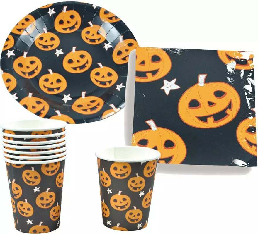 Translation missing: pt-PT.Set Halloween Calabaza (6 Platos, 6 Vasos Y 6 Servilletas)