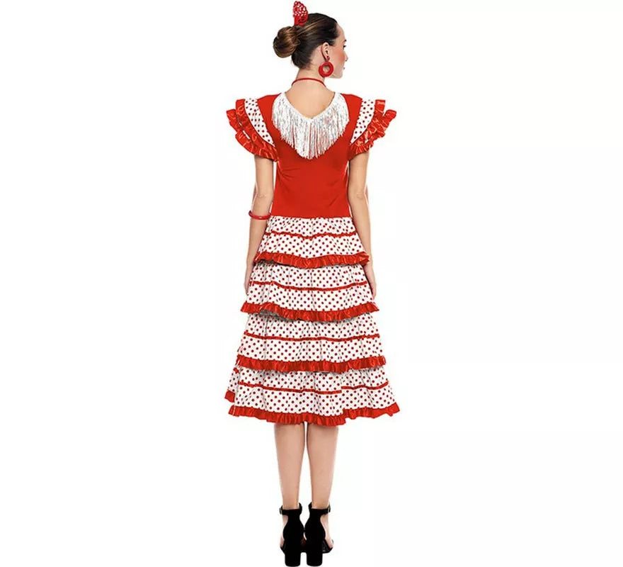 Translation missing: pt-PT.Sevillana blanco con borde rojo para mujer