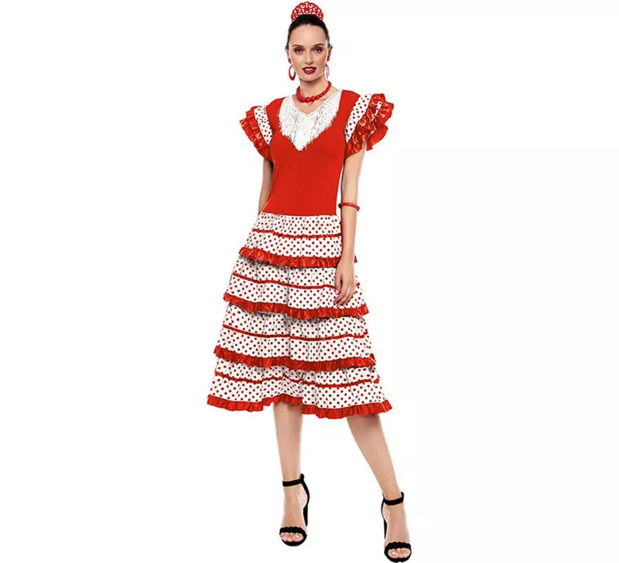Translation missing: pt-PT.Sevillana blanco con borde rojo para mujer