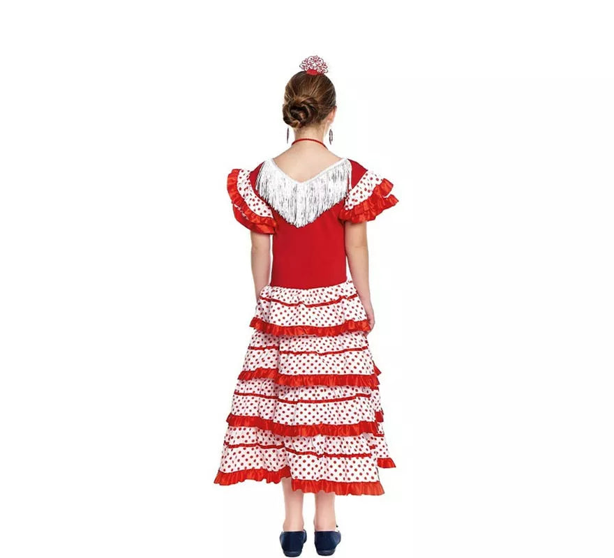 Translation missing: pt-PT.Sevillana blanco con borde rojo para niña