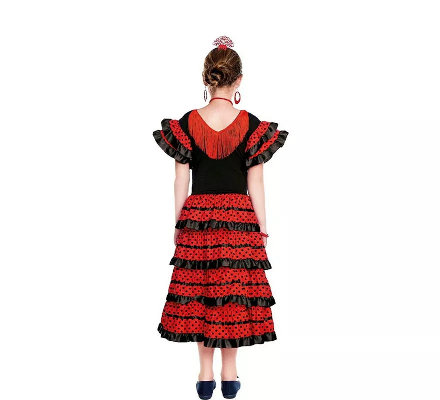 Translation missing: pt-PT.Sevillana rojo con borde negro para niña