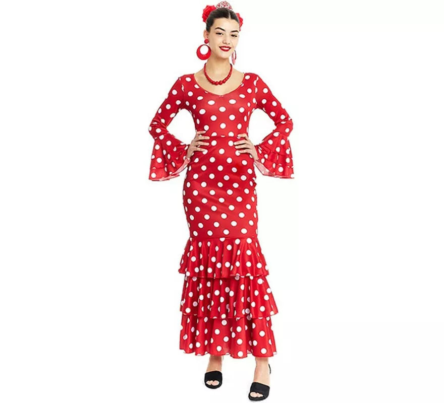 Translation missing: pt-PT.Sevillana rojo con lunares blancos para mujer