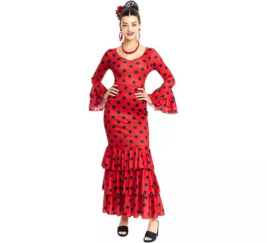 Translation missing: pt-PT.Sevillana rojo con lunares negros para mujer
