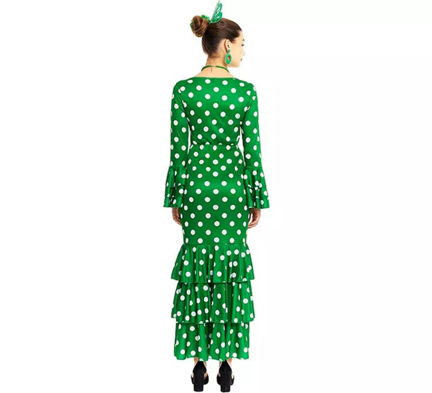 Translation missing: pt-PT.Sevillana verde con lunares blancos para mujer