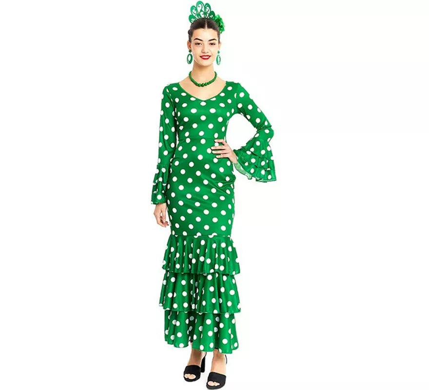 Translation missing: pt-PT.Sevillana verde con lunares blancos para mujer