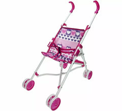 Carrinho de boneca básico azul e rosa tipo guarda-chuva.