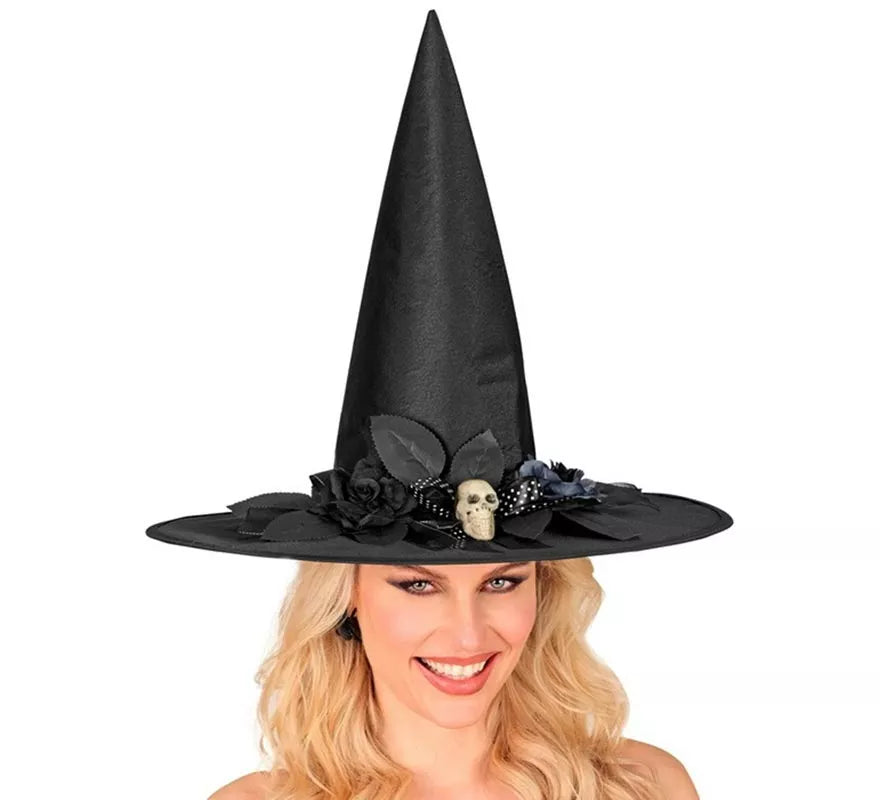 Translation missing: pt-PT.Sombrero de Bruja con Lazo, Calavera y Flores